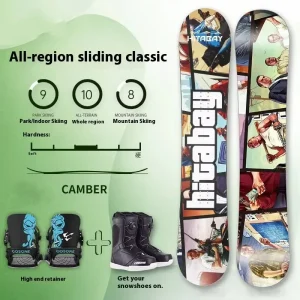 Unisex All Purpose Flat Flower Engraved Sandwich Wood Skateboard Snowboard Ski Equipment Set Adults Children Sport