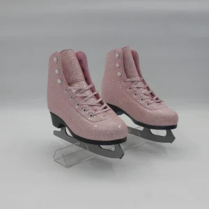 Unisex Ice Skates with Floral Pattern, Pink Laces, and Stainless Steel Blade
