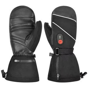 Unisex Rechargeable Electrical Ski Gloves with Leather Heated for Winter Snowboarding Battery Powered for Men and Women