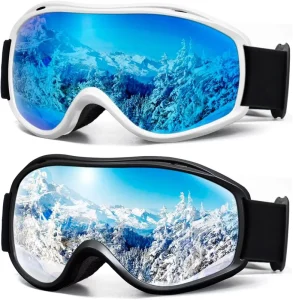 Unisex Ski Goggles Full Rim TPU Frame Anti Fog UV400 Lenses Water Repellent Adjustable Strap Mirrored Lens Protect Eyes for