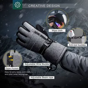 Unisex Ski and Snow Gloves Polyester Waterproof Windproof Breathable Drawstring Closure Outdoor Sports