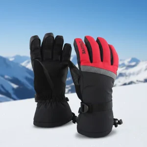 Unisex Waterproof Ski Gloves Fleece Lined Winter Warm Snowboarding Riding Biking Driving for Polyester Black Red