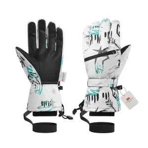 Unisex Winter Ski Gloves White Polyester Waterproof Warm Five-Finger Outdoor Sports Gloves
