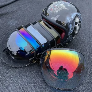 Universal Motorcycle Goggles for Open-Face Helmet, Bubble Shield Visor Lens, Anti-UV