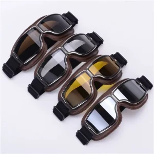 Vintage Motorcycle Leather Folding Goggles 3-Color Leather 4-Color Lens
