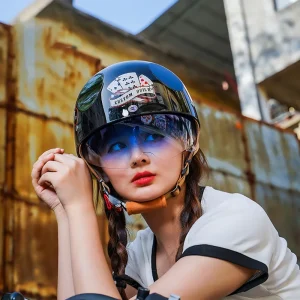 Vintage Motorcycle Riding Helmet Retro Electric Vehicle Helmet for Men and Women DOT