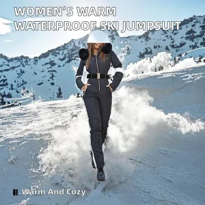 Warm Waterproof Polyester Hooded One Piece Ski Jumpsuit for Women Winter Snowboarding Outdoor Sports Made in Hubei