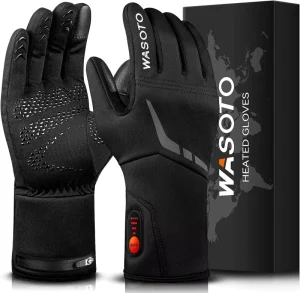 Wasoto USB Battery Powered Rechargeable Heated Waterproof Cotton Full Finger Gloves Liners Touchscreen Windproof Winter Skiing