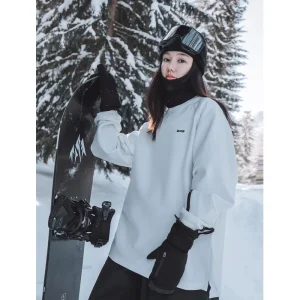 Waterproof Oxford Ski Sweatshirt White Stripes Fleece-Lined Outdoor Sports Top