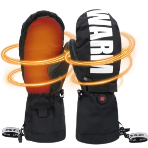 Waterproof Zipper-Cuff Electric Heated Ski Gloves and Snowboard Mittens