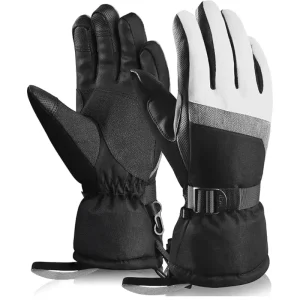White Waterproof Windproof Polyester Touchscreen Ski and Snowboard Gloves