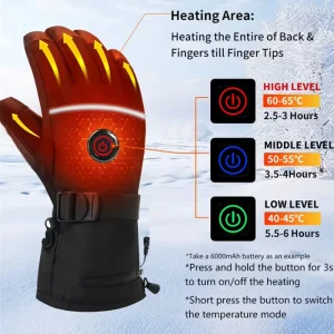 Windproof Waterproof Split Leather and Microfiber Heated Touchscreen Ski Gloves