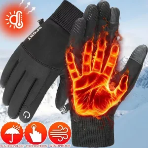 Windproof Waterproof Warm Winter Leather Gloves Fleece Lining Polyester Non Slip Protective Bike Outdoor Skiing