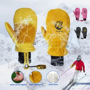 Winter Cold Weather Warm Outdoor Snow Ski And Snowboarding Mittens Pigskin Waterproof Winter Leather Ski Gloves