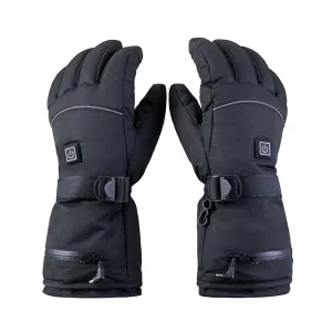Winter Ski Gloves Leather Rechargeable Waterproof Windproof Non Slip Full Finger Heating for Snowboarding and Hiking