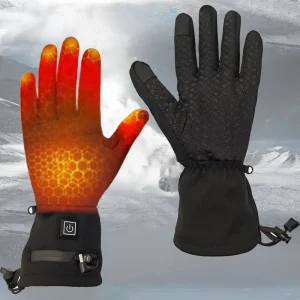 Winter Ski Gloves Rechargeable and Waterproof with Windproof Battery Heating for Snowboarding Hiking Unisex Drawstring Closure