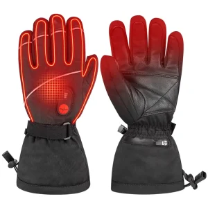 Winter Ski Gloves by for Savior Waterproof Goatskin Leather with Rechargeable USB Heated Feature for Snowboarding and Sports