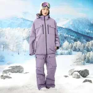 Winter Solid Color Ski Suit for Men and Women, Windproof, Waterproof and Breathable, Polyester