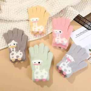 Winter Windproof And Cold Resistant Five Finger Outdoor Sports Protection Cute Design Multi Purpose Women’s Warm Knitted Gloves