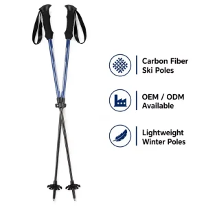 Womens Adjustable Aluminum Carbon Ski Poles Lightweight Touring Snow Poles With Soft Grip