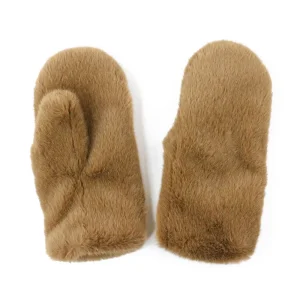 Women’s Fashionable Minimalist Custom Faux Fur Mittens Winter Warm Fleece Lined Thickened Cold Resistant Gloves