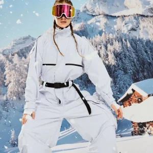 Women’s Waterproof One-Piece Winter Jumpsuit Windproof Printed Jacket and Pants Ski Snowboard Suit