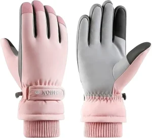 Women’s Waterproof Windproof Touchscreen Ski Gloves with Hook-and-Loop Closure