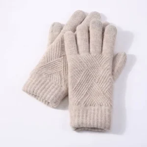 Women’s Winter Full Finger Knitted Gloves Solid Woolen Thick Warm Touch Screen Compatible Cycling Ski Driving Mittens for Men