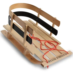 Wooden Snow Sleigh Toboggan with Solid Wood Seat, Steel Runners, Metal Runners and Steering Bar