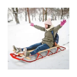 Wooden Steel 54” Pull Steering Slider with Metal Runners Steering Snow Sleigh Toboggan Wood Sleigh Snow Sledge