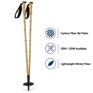 Zeroring Premium Carbon Bamboo Texture Ski Poles Lightweight Fixed Alpine Ski Sticks With Cork Grip